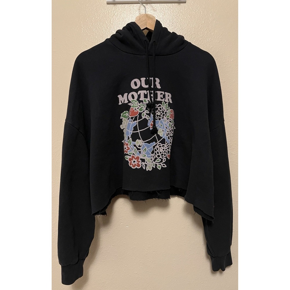 Levis Our Mother Earth Cropped Sweatshirt Hoodie Hood Black Women's Size Large
